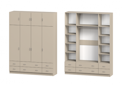 Шкаф 4-дверный с антресолью, 2 больш. и 4 мал. ящиками